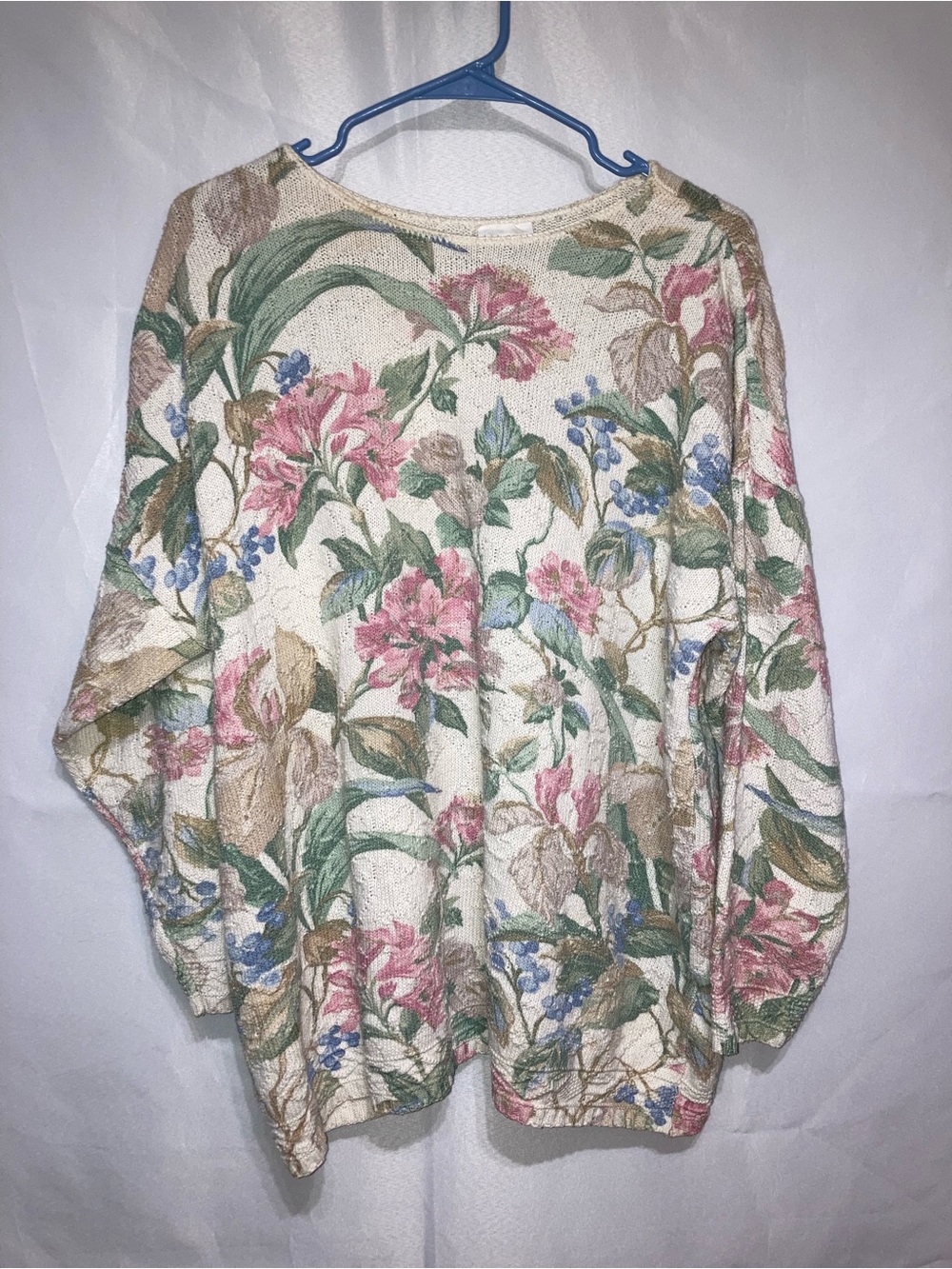 Vintage Floral Crewneck Sweater in Cream with Pink Floral Print
